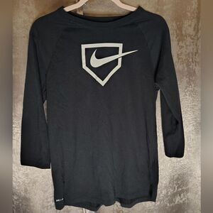 Nike Kids Black Long Sleeve Tee with Home Plate Nike Swoosh Logo